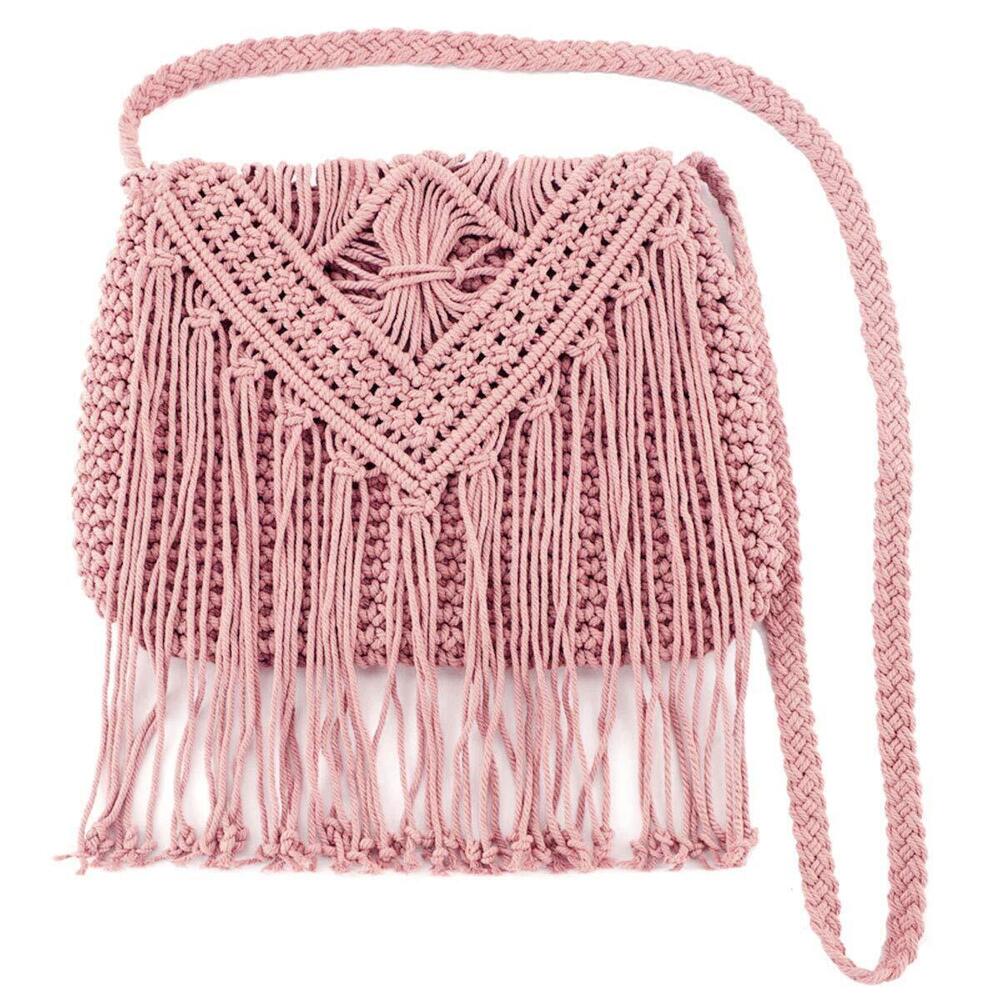 1899 Crochet Beach Bag Fringed Bohemian Crossbody Shoulder Purse Cotton
